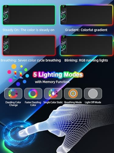 Wireless Charging Mouse Pad, 31.5"x11.81" XL Gaming Mousepad with 11 RGB Colors & 5 Lighting Modes, Home Office Large Desk Pad, Ultra-Smooth Surface, Non-Slip, Waterproof Keyboard Pad Black Desk Mat - Image 3