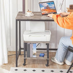 HOOBRO 2-Tier Printer Stand with Charging Station, Under Desk Printer Table, Printer Cart with Storage Shelves, Shelf for Small Spaces, for Home Office, Greige and Black BG38UPS01 - Image 4