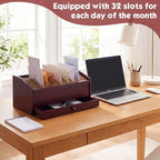 Wood Desktop Organizer with Drawer, 17 Inch 32 Section Bill & Mail & File Organizer Storage for Office Desk, Desktop Mail Holder and Office Supplies Storage, Letter and Paper Sorter(Brown) - Image 2