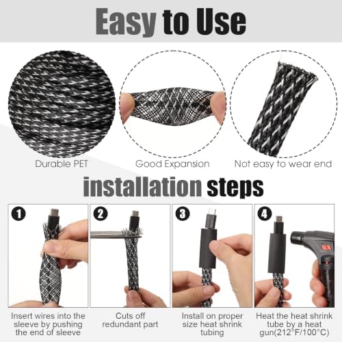 Tatuo 151 ft Braided Cable Sleeve Expandable Wire Sheathing(Silver, Black) - Image 3