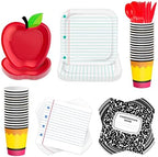 Demonwer 240 Pcs Back to School Party Decoration Apple and Notebook Line Paper Plates Notebook Napkins Pencil Cups Tableware Sets for 30 Guests for First Day of School Party Supplies by Demonwer