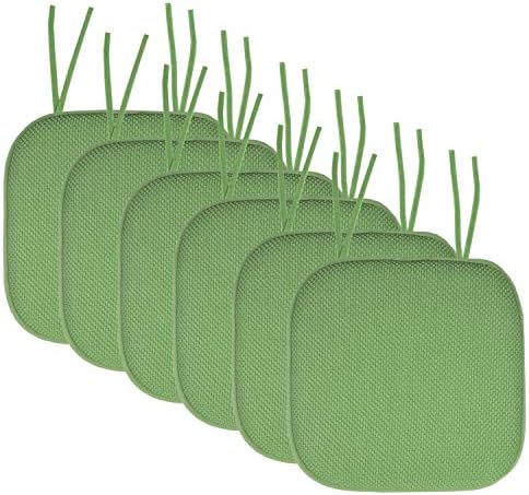 Sweet Home Collection Chair Cushion Memory Foam Pads with Ties Honeycomb Pattern Slip Non Skid Rubber Back Rounded Square 16" x 16" Seat Cover, 6 Pack, Green 6 Pack by SweetHomeCollection