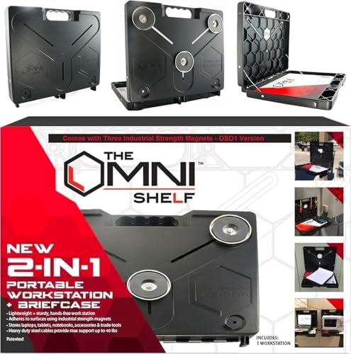 The OmniShelf Portable Workstation, Magnetic Toolbox, Laptop Stand w/ 50 lb Capacity, Hands Free Workstation, Attach to HVAC, Trucks, Walls, Poles etc. (Model # OSO1 - Magnets) by TheOmniShelf