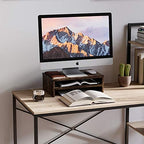 Bestier Wood Monitor Stand Riser with 2-Tier Storage Organizer for Laptop, Projector, Printer, Small TV - Rustic Brown, 15.7 Inch 2 Tier - Image 2