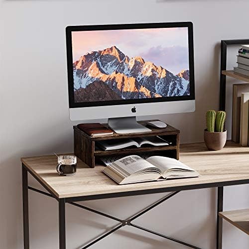 Bestier Wood Monitor Stand Riser with 2-Tier Storage Organizer for Laptop, Projector, Printer, Small TV - Rustic Brown, 15.7 Inch 2 Tier - Image 2