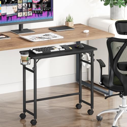 Snughome Mobile Keyboard Tray with Wire Cup Holder & 2 Storage Hooks, Height Adjustable 27.5"–44.4", Rolling Standing Desk Keyboard Platform with Lockable Casters for Home Office, Black - Image 6