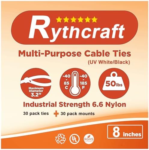 30 Pack 2 inch Zip Tie Adhesive Mounts Self Adhesive Cable Tie Base Holders with Multi-Purpose Tie wire clips with screw hole,Anchor stick on wire holder with 8 inch zip ties （Black&White） - Image 7