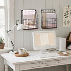 Mail Holder Magazine Basket 2Pack Black Wall Mount File Organizer Wood Rack - Image 7