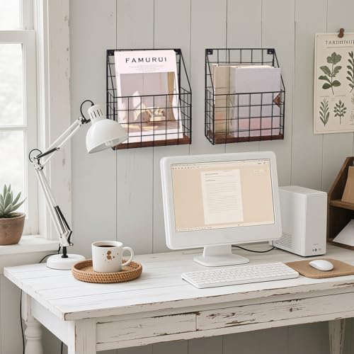 Mail Holder Magazine Basket 2Pack Black Wall Mount File Organizer Wood Rack - Image 7