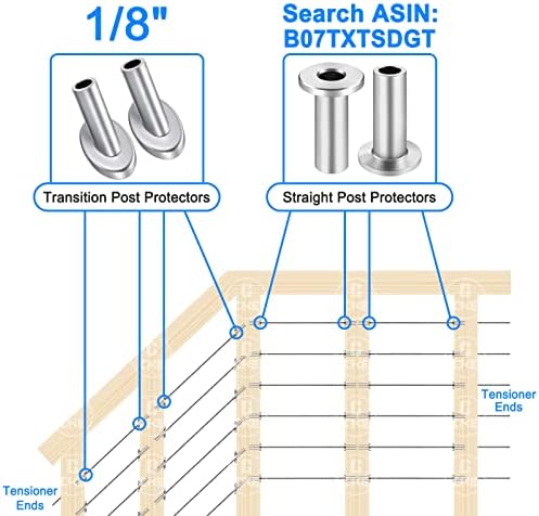 [Patent Design] CKE 40 Pack 45 Degree T316 Marine Grade Stainless Steel Angle Beveled Protector Sleeves Wood Post Protector for 1/8" Wire Rope Cable Railing, Come with a Free Drill Bit - Image 4