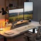 Fenge Dual Monitor Stand, Wooden Desk Shelf with Headphone & Phone Holder - Image 5