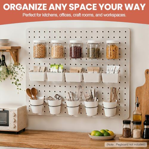 15PCS Pegboard Organizer Accessories, 5 Clear Storage Jars with Lids, 5 Bins and 5 Hanging Cups, Pegboard Containers for Garage, Workshop, Craft Room, Office and Home Organization - Image 7