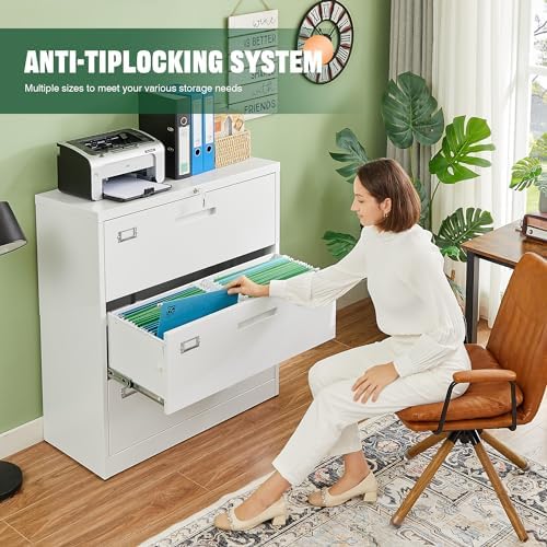 Letaya 3 Drawer File Cabinets with Lock,Metal Lateral Filing Cabinets for Home Office Organization Hanging Storage Letter/Legal/F4/A4(Assembly Required) - Image 3