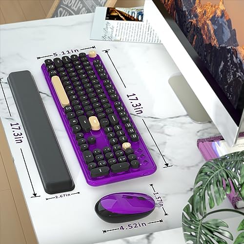 Retro Wireless Keyboard and Mouse Combo with Wrist Rest (Violet) - Image 6