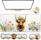 TGFEWYTJYJ Extended Gaming Mouse Pad,Memory Foam Ergonomic Keyboard Mouse Wrist Rest Support Set,Large Desk Mat with Stitched Edges,Non-Slip Base Mousepad Home Office,Cute Highland Cow by GFEWYTJYJ