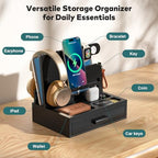 Sephyroth Bamboo Phone Docking Station Nightstand Organizer Cell Phone Stand Gifts for Men, Dad Gifts for Boyfriend, Husband with Drawer Storage (Black) - Image 4