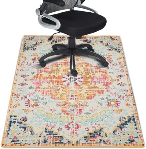 Office Chair Mat for Hardwood Floor 36"X 48" Heavy Duty Desk Chair Rug for Under Gaming Rolling Chairs Computer Decor Protect Mats Low Pile Non-Slip Rubber for Carpet & Tile Floor-Retro Classic Boho by Wruzbxcn