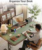 Aothia Faux Leather Desk Mat - Large Mouse Pad, Non-Slip PU Leather Blotter, Waterproof Writing Surface for Office and Home (Olive Green, 63" x 24") - Image 3