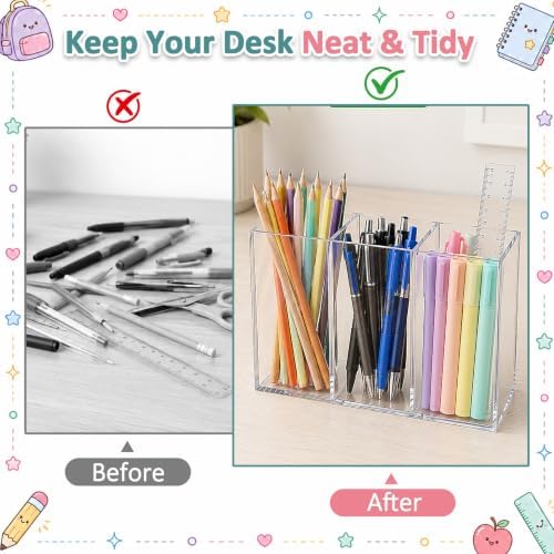 Mototo 4PCS Acrylic Pen Holder Back to School 3 Compartments Pen Organizer - Image 4