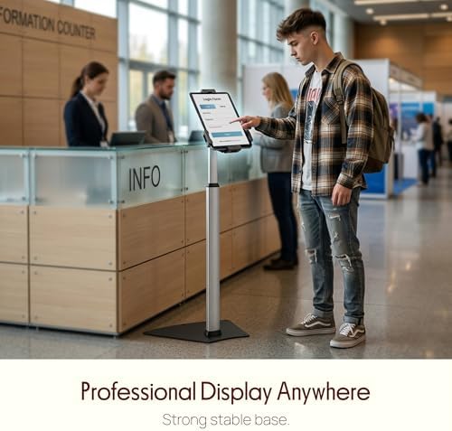 Pyle Anti-Theft Tablet Security Stand Kiosk-Heavy Duty Aluminum Metal Floor Standing Mount Tablet Case Holder Display w/Height Adjustable Pole,Fits iPad Mini 2 3 4 Air Samsung Tablets-Pyle PSPADLK60 - Image 5