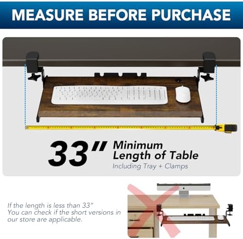 AX WABER Keyboard Tray Under Desk Pull Out with Extra Sturdy C Clamp Mount System, 27.3 (32.5 inch Including Clamps) x 11 Inch Slide-Out Platform Computer Drawer for Typing Vintage AX01WG02 - Image 5