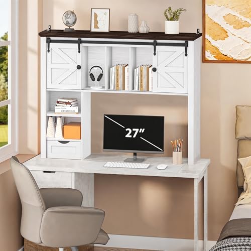 Large Desktop Bookshelf, 47.2" Desk Shelf with Sliding Barn Door - Image 7