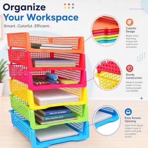 ZZYFGH 6 Pack Turn in Trays Classroom, Colorful Turn in Trays for Teachers, Plastic Classroom Paper Organizers, Stackable Tray for Classroom, Library, Drawers, Office Desk (13.4 * 9.5 * 2.7in) - Image 4