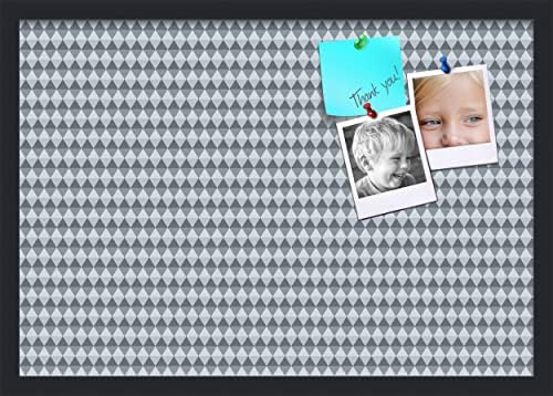 PinPix 26x18 inch Cork Bulletin Board. This Decorative Framed Pin Board Comes with Diamond Pattern in Grey and Blue Design and Satin Black. Ideal for Home, Office Decor or School (PinPix-227) by PinPixBulletinBoards