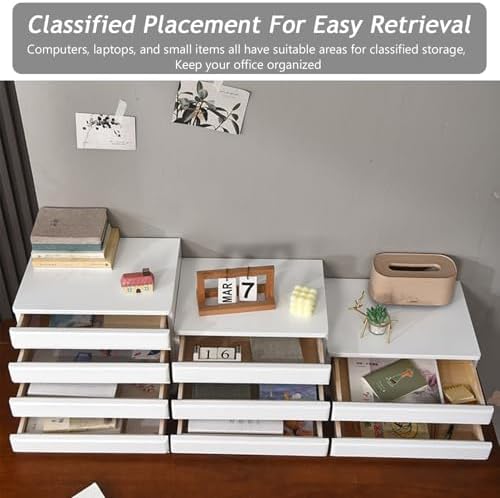 Solid Wood Drawer Desktop Storage Box, Multi-Layer Jewelry File Storage Drawer, Vertical Stackable Desk Organizers Cabinets with Handle for Office Area Study Home(2 Layer, White) - Image 6