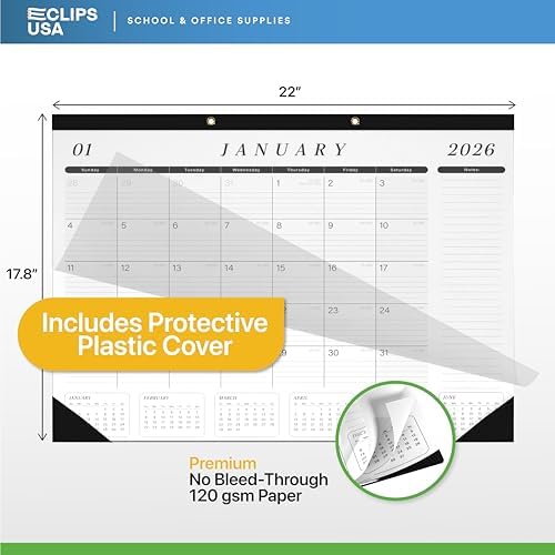 2026 Desk Calendar Large 22x17 Runs Until June 2027 Work Calendar with To-do List & Notes Yearly Preview 18 Months With Plastic Cover Desk Calendar 2025-2026 Large 22x17 Black White With Protective Cover Bulk Planner for Home School Office Pad Calendar... - Image 3