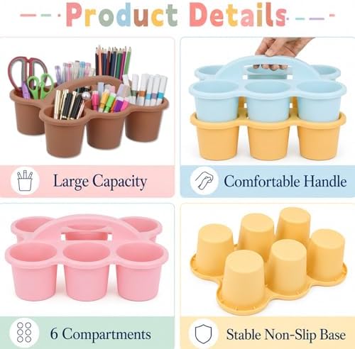 6 Pack Classroom Caddy With Handle for School Supplies, Groovy - Image 3
