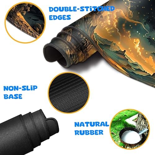 4-Piece Extended Large Mouse Pad Set for Women Men with Castle Night Design Includes 35.4 x 15.7 XXL Large Mouse Pad Keyboard Wrist Rest Mouse Wrist Support and Coaster for Office Home - Image 3