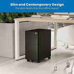 Mount-It! Slim 3 Drawer Rolling File Cabinet with Lock, Mobile Metal Filing Cabinet on Wheels for Under Desk Home & Office Storage, Letter Legal A4, Black - Image 4