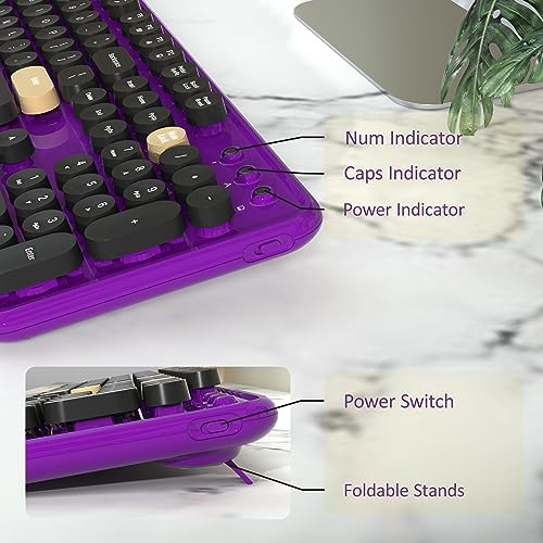 Retro Wireless Keyboard and Mouse Combo with Wrist Rest (Violet) - Image 4
