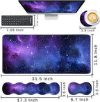 Keyboard Wrist Rest and Mouse Pad with Wrist Support Set Ergonomic Coaster,Memory Foam,Easy Typing Pain Relief,Large XL Desk Mat 31.5"x 11.8",Galaxy Design - Image 2