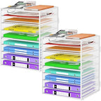 Cawukege 9 Tier Paper Organizer with Handle, Large Capacity Desk Organizer Mesh Paper Letter Tray File Folder Document Sorter for Classroom and Office Accessories Organization- White (2 Pack) by Cawukege
