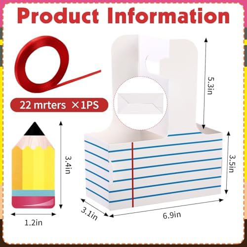 Qinyoung 24 Set/74 Pcs Back to School Teacher Appreciation Gifts Red Blue Lined Drink Carrier with Handle, 16 oz Teacher Tumblers with Lids Straws, Pencil Greeting Card Back to School Party Supplies - Image 3