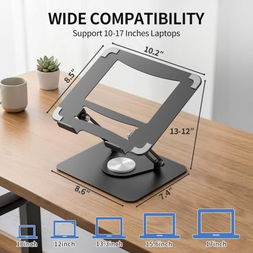 ALASHI 360° Rotating Laptop Stand, Multi-Angle, 10-17", Black - Image 5