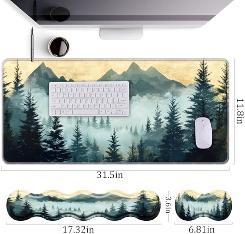 Keyboard Wrist Rest+Mouse Wrist Pad+Desk Pad Set,Memory Foam Ergonomic Easy Typing Pain Relief for Computer Laptop Office Home - Mountain Stream - Image 4