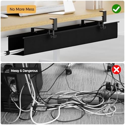Under Desk Cable Management Tray 39.7" - No Drill Computer Wire Organizer Cable Tray, Cord Hider Clamp Mount with 16X Cable Ties PC Cables Management Cord Holder for Office/Home (Upgrade Fabric,Black) - Image 5
