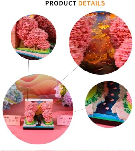 2027 3D Paper Carving Desk Calendar With LED Light (Peach Grove) - Image 5