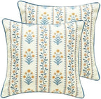 ISAENNE Linen Square Throw Pillow Cover,Set of 2,18"x18"-Estevan C by Isaennehomedecoration