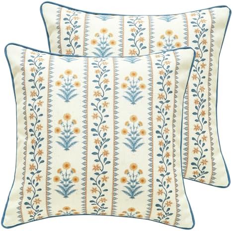 ISAENNE Linen Square Throw Pillow Cover,Set of 2,18"x18"-Estevan C by Isaennehomedecoration