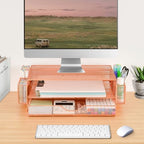 AUPSEN Computer Monitor Stands Riser，2-Tier Desk Organizers and Accessories, Office Desk Accessories Organizer with Drawers and 2 Pen Holder for Office Supplies (Rose Gold) - Image 6