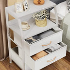 Furnulem White Night Stand with 3 Fabric Drawers, Small Bedside Table - Image 4