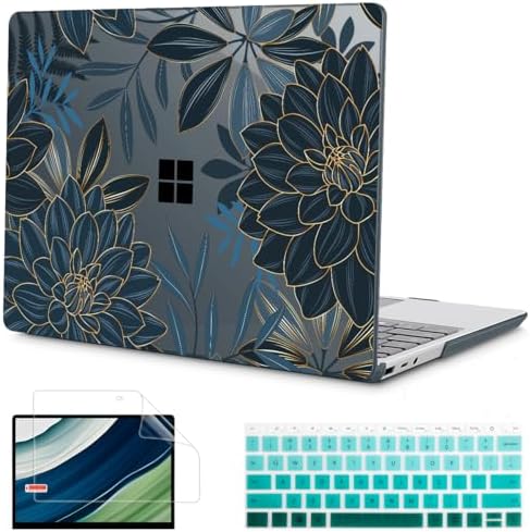 Mektron Case for 13.5" Microsoft Surface Laptop 5/4/3 with Metal Palm Rest Model 1951/1868, 2019/2021/2022 Release Plastic Hard Shell Cover with Screen Protector + Keyboard Cover, Dahlia Flower C035 by Mektron