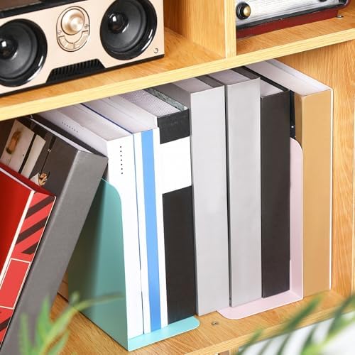 Beeveer 6 Pairs Metal Bookends for Shelves Office Library, Macaron Colors - Image 5