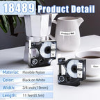 10PK 19mm Replace for Dymo Rhino Flexible Nylon Labels 18489 Black on White - Image 2