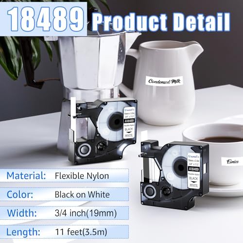 10PK 19mm Replace for Dymo Rhino Flexible Nylon Labels 18489 Black on White - Image 2