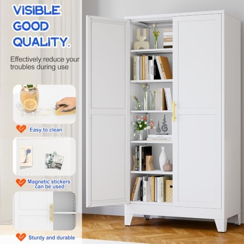 GAIOUS 79" Tall Kitchen Pantry Cabinet,Metal Storage Cabinet White Cupboard - Image 4
